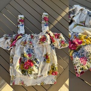 House of Harlow 1960 Floral Off-Shoulder Blouse - Ivory and Pink - Large